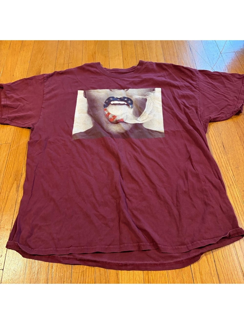 Vintage Y2K girl smoking grunge American flag graphic tee